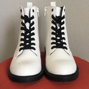 Steve Madden White Leather Combat Boots